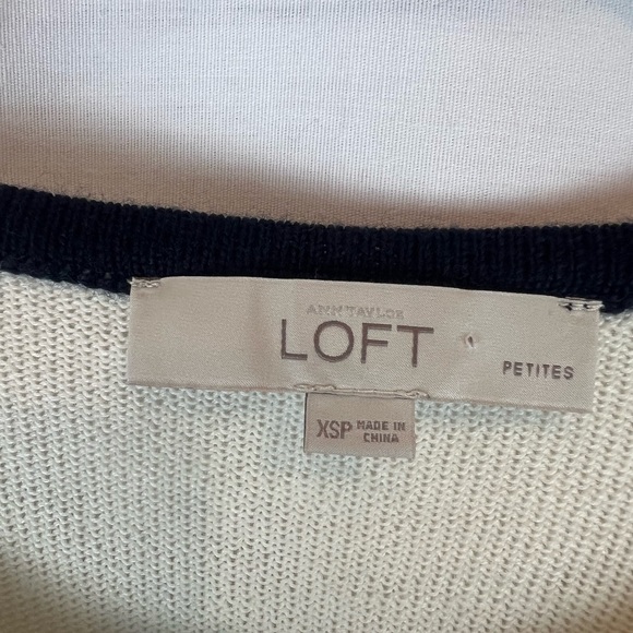 LOFT off white and navy blue color block wool blend stripe sweater dress XSP - Picture 5 of 10